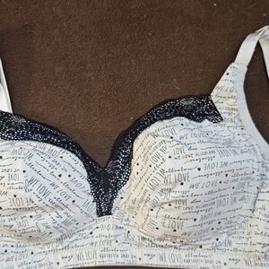 Wireless Lace-Trim Bra in White and Black .
